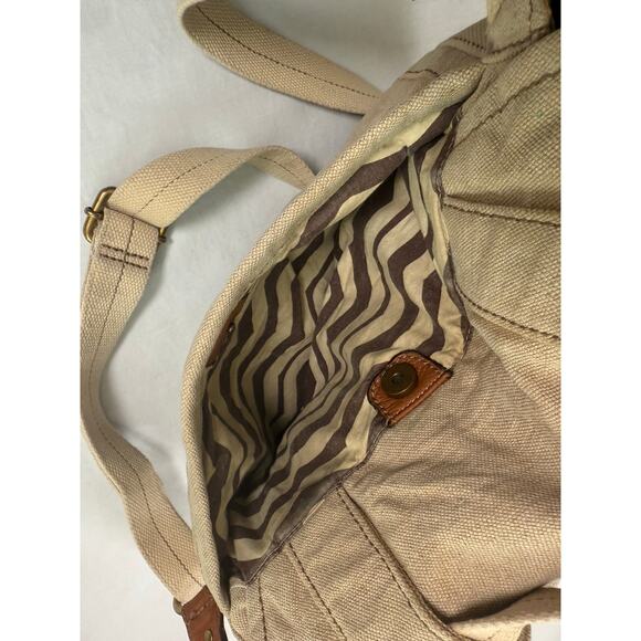 Fossil Long Live Vintage Khaki Canvas & Leather Crossbody Messenger‎ Bag Khaki - Picture 12 of 16